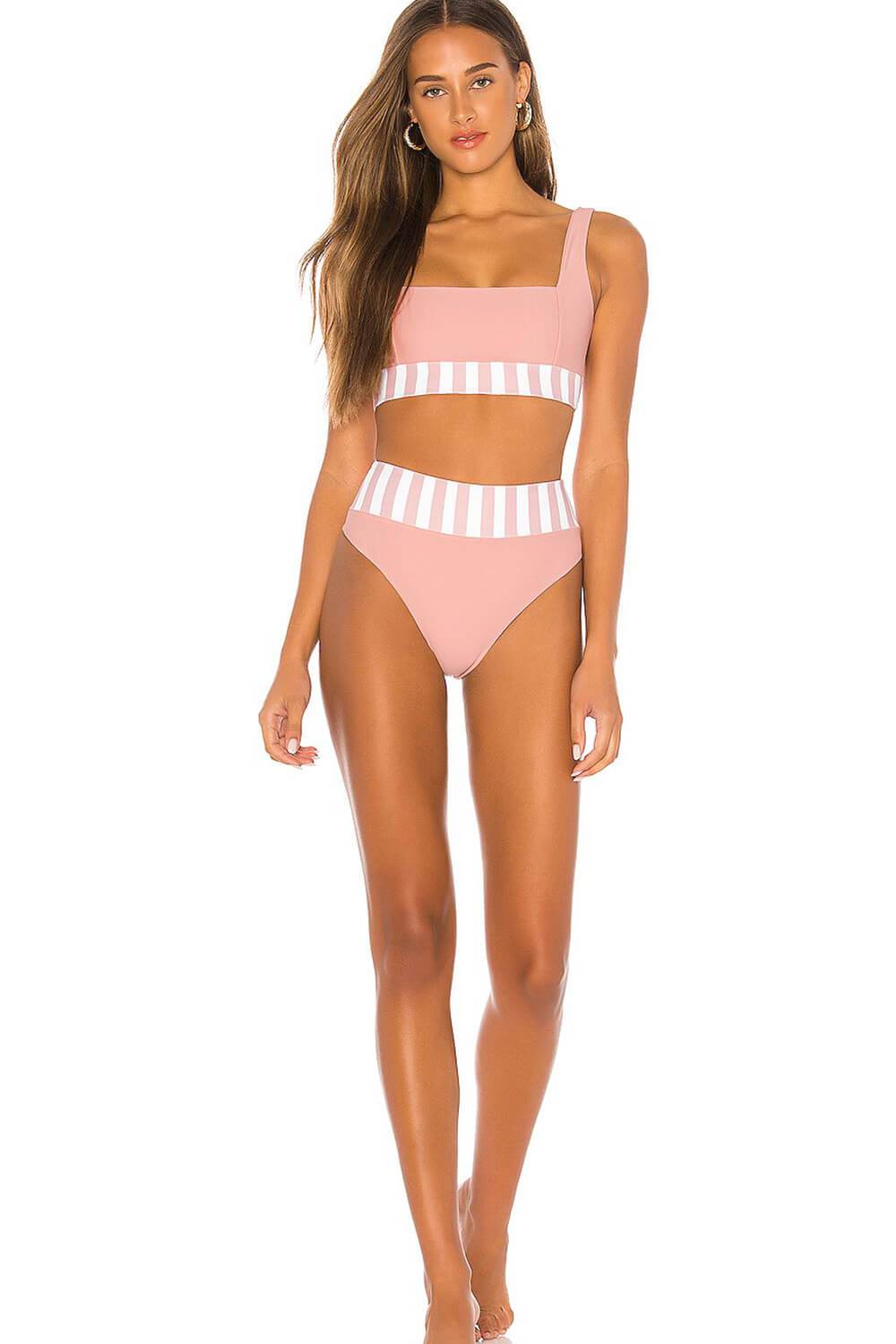 Rose Striped High Waisted Bikini Bottom