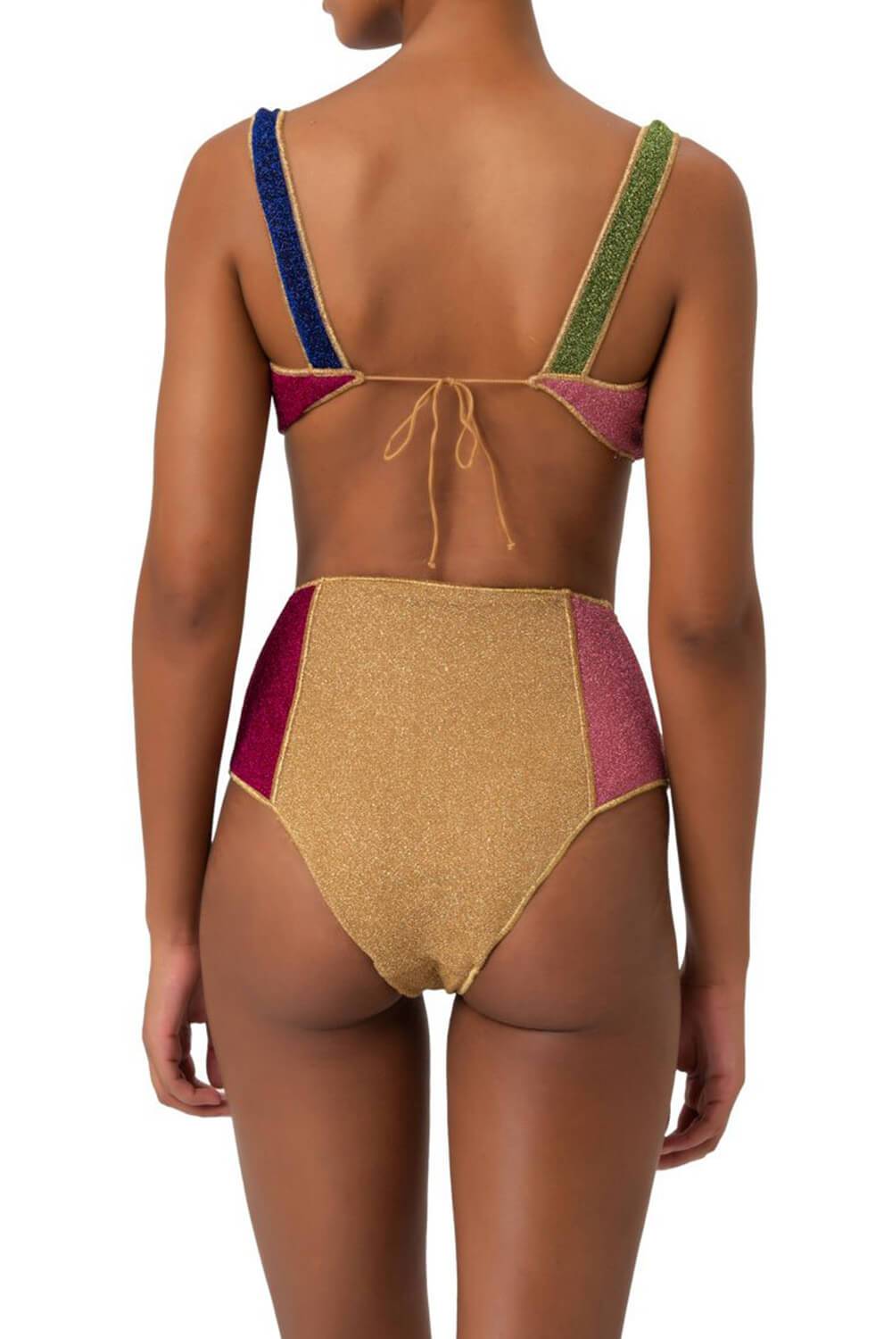 Multicoloured Shimmer Color-Block Velvet High Waisted Bikini Bottom