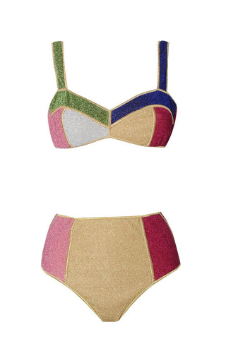 Zikini Color Multicoloured Shimmer Color-Block Velvet Bustier Bikini Top – Kroyy