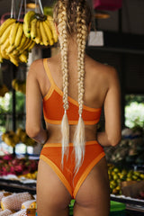 Orange Blocked Ribbed Bikini Bottom