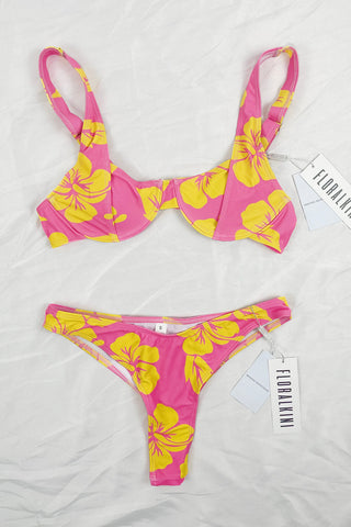 Parte inferior de bikini de talle alto con estampado floral rosa y naranja