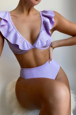 Braguita de bikini de cintura alta con canalé en color lila