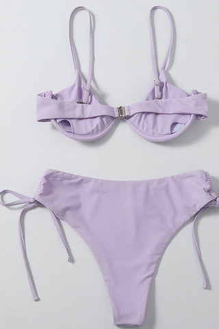 Braguita de bikini de cintura alta con frunces laterales en color lila