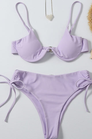 Braguita de bikini de cintura alta con frunces laterales en color lila