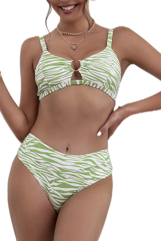 Top de bikini tipo bralette con aro en forma de U y estampado verde