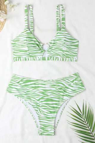 Braguita de bikini de cintura alta con estampado verde