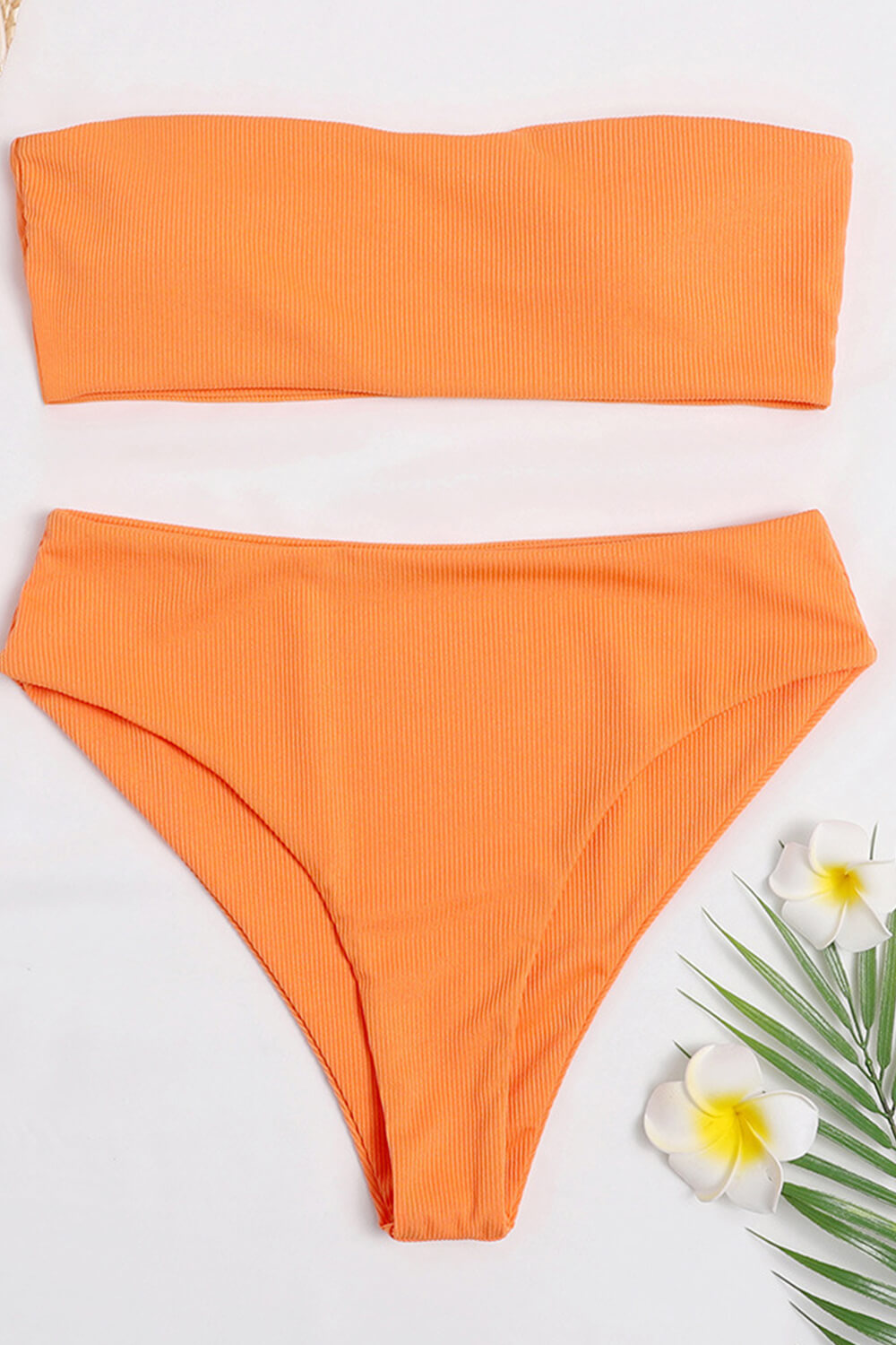 Orange High-Waist Ribbed Bikini Bottoms