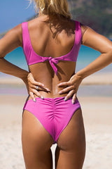 Hot Pink Ribbed Ruched Back Bikini Bottoms