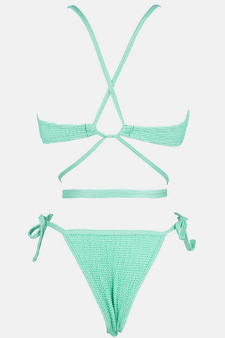 Mint Crinkle Drawstring Tie Side Bikini Bottoms