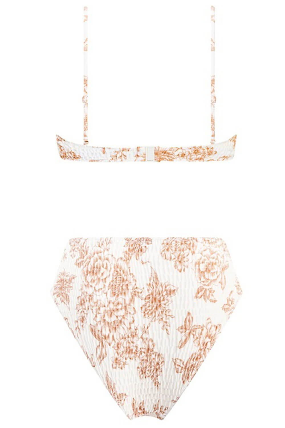 Tan Floral Ruched High Waisted Bikini Bottom