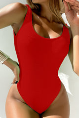 Red Crinkle High Leg One Piece Swimsuit
