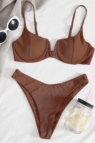 Brown Ribbed Bikini Bottoms