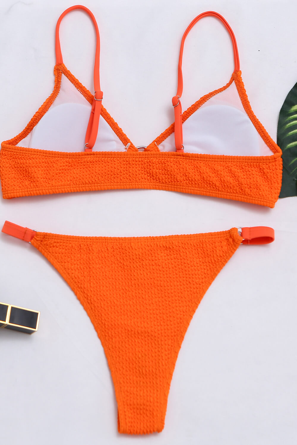 Orange Smocked O-Ring Bikini Bottoms