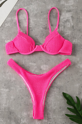 Hot Pink – Crinkle-Bralette-Bikinioberteil mit Bügel