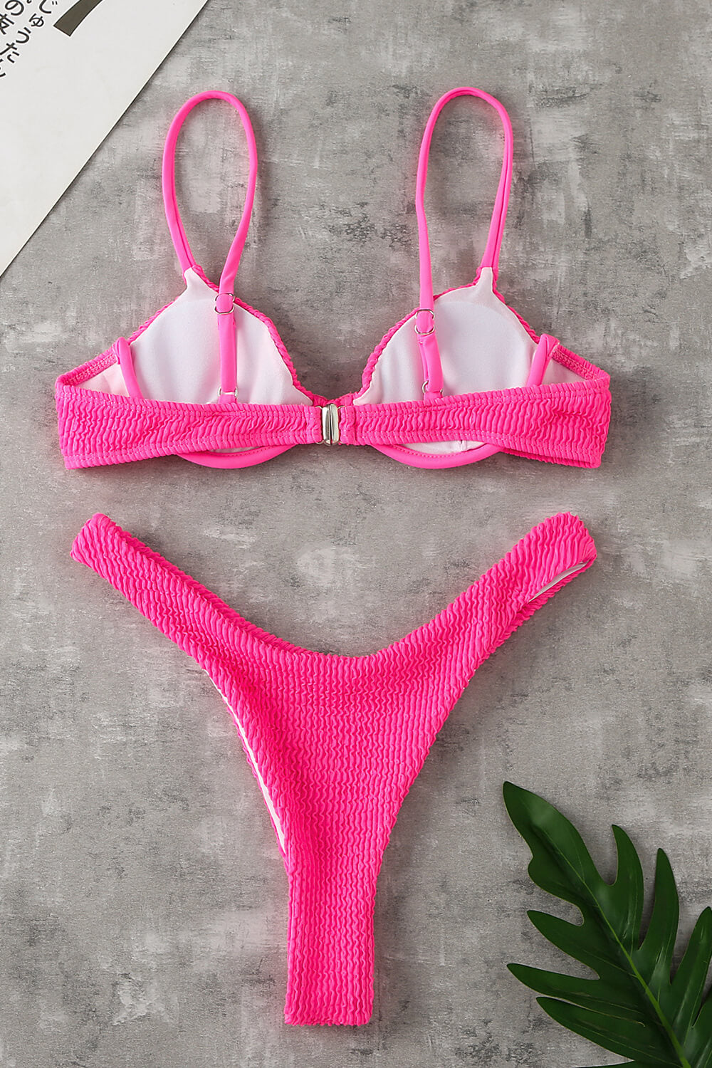 Hot Pink – Crinkle-Bralette-Bikinioberteil mit Bügel