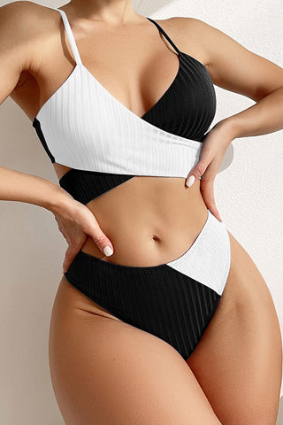 Black Rib Colorblock High-Waist Bikini Bottoms