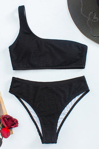 Black Crinkle High-Waist Bikini Bottoms