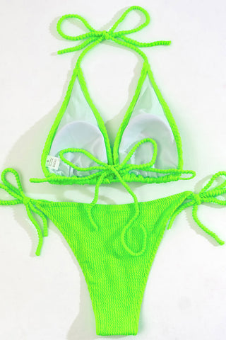 Braguita de bikini con lazos laterales y diseño arrugado en color lima