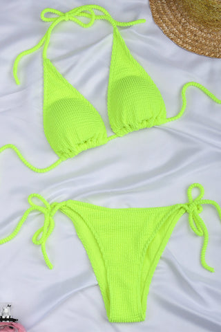 Neongelbe Bikinihose in Knitteroptik mit seitlicher Schnürung