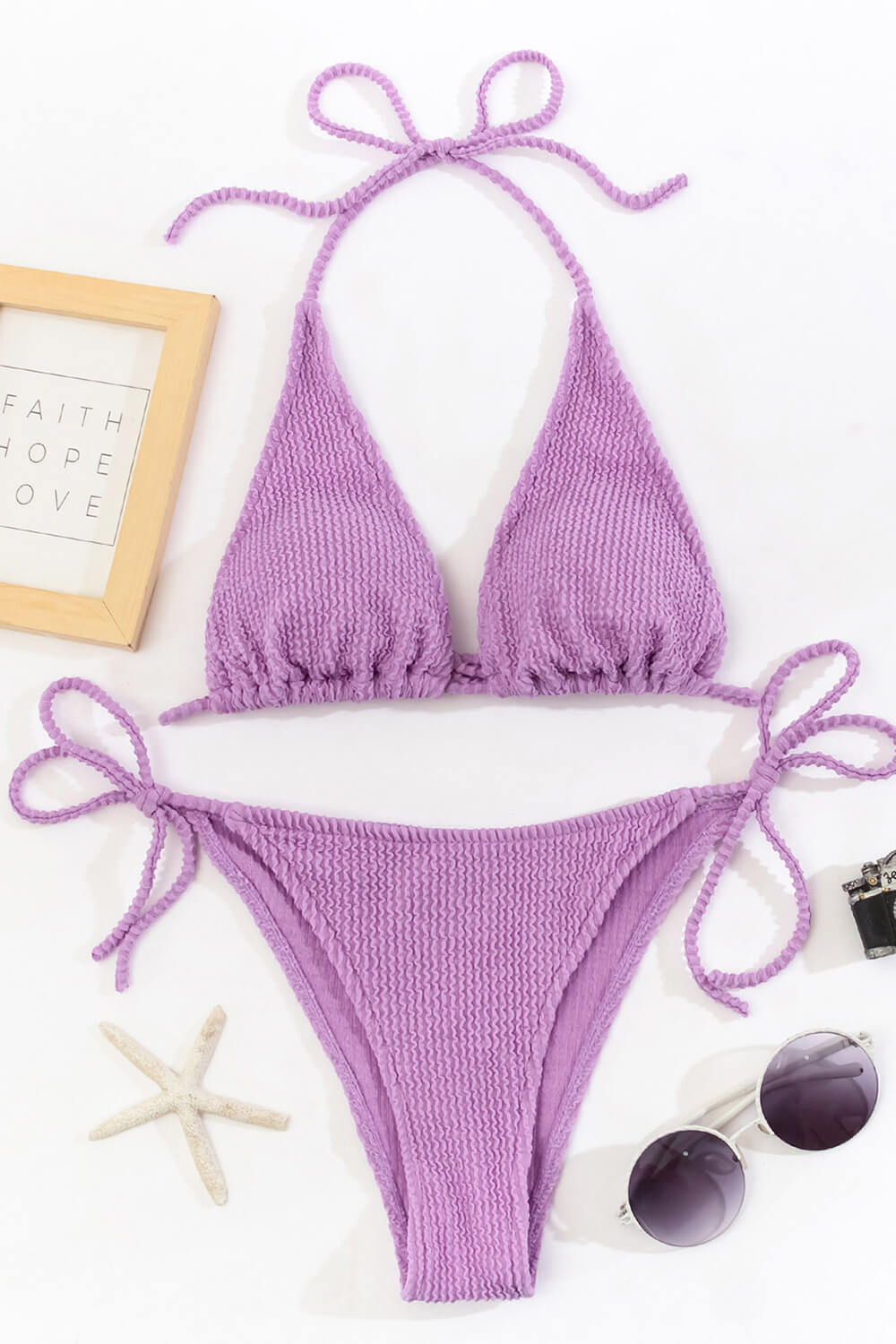 Lilac Crinkle Halter Bikini Top