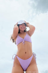 Lilac Ribbed Adjustable Tie Front Bralette Bikini Top