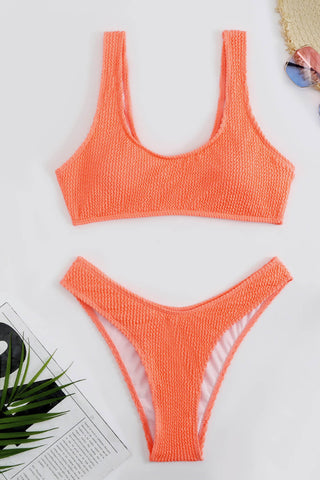 Braguita de bikini de pierna alta color coral