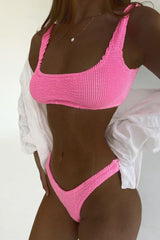 Hot Pink Crinkle Scoop Bikini Top