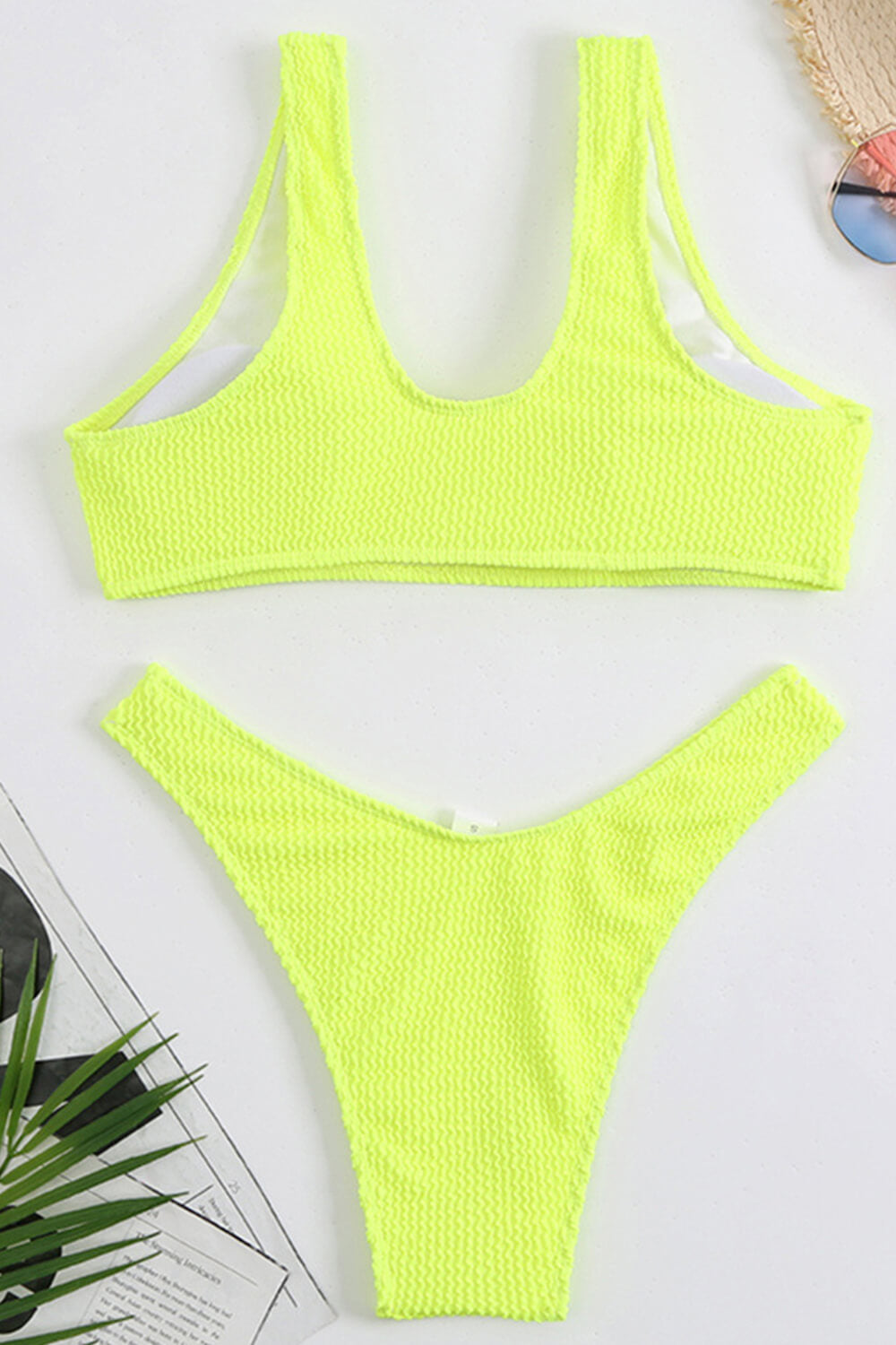 Lime Crinkle Scoop Bikini Top