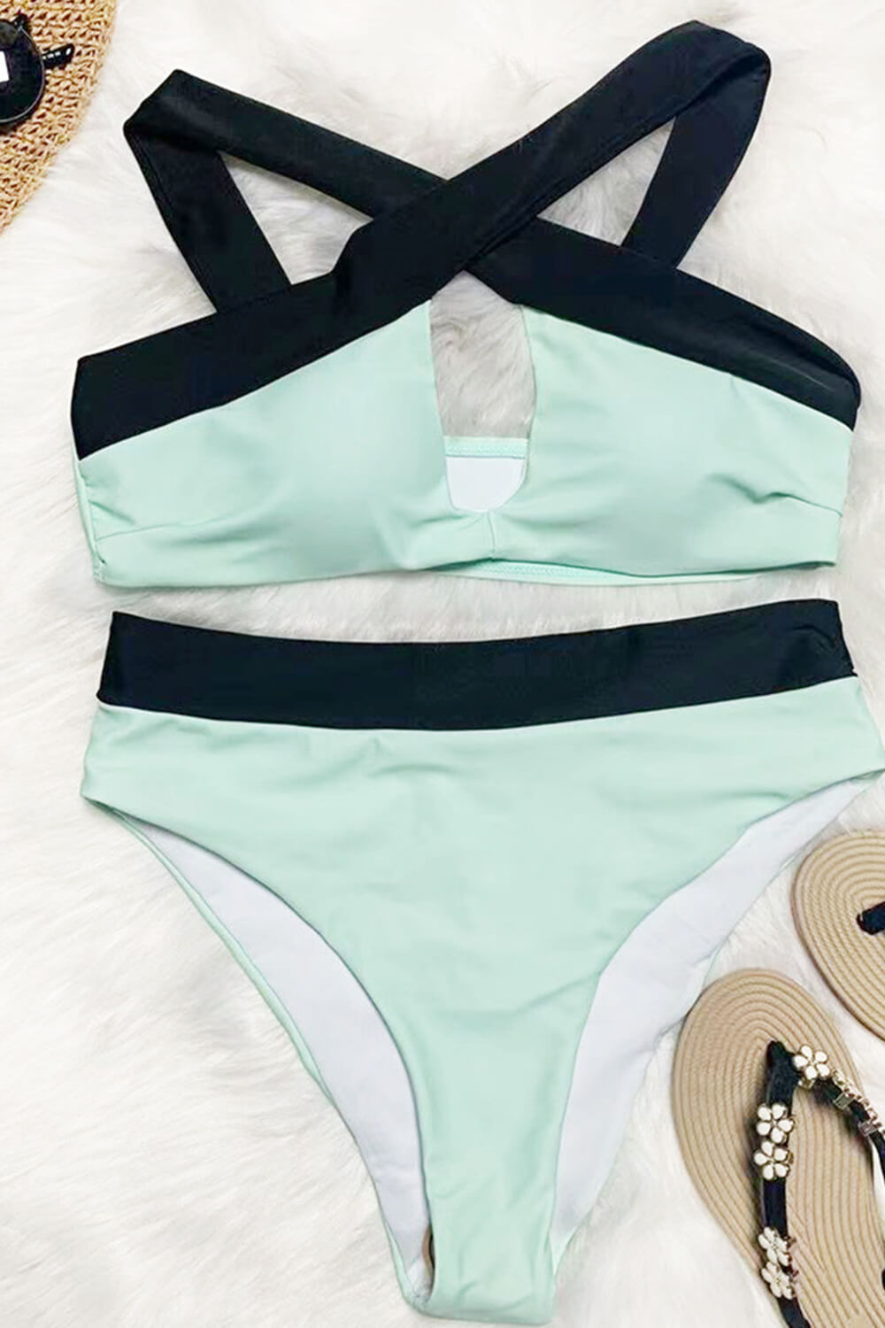 Mint Crossing Color Blocked Bikini Top