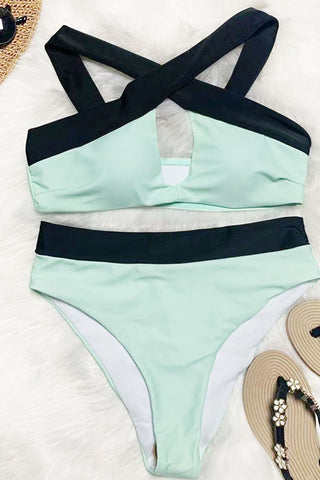Mint Crossing Color Blocked Bikini Top