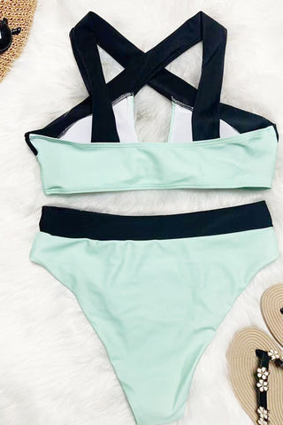 Mint Crossing Color Blocked Bikini Top