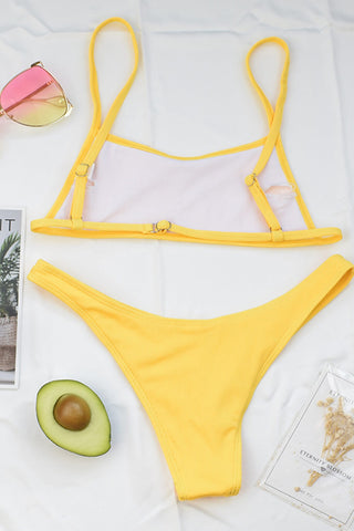 Top de bikini tipo bralette de canalé amarillo