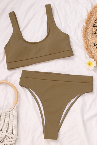 Coffee Ribbed High Waist Bikini Bottom