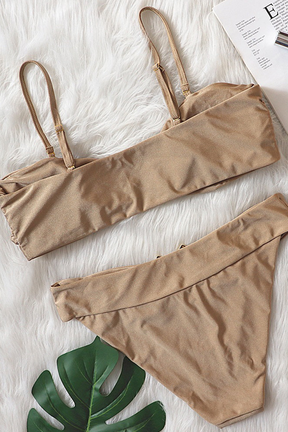 Mocha Hammered Trim Bandeau Bikini Top