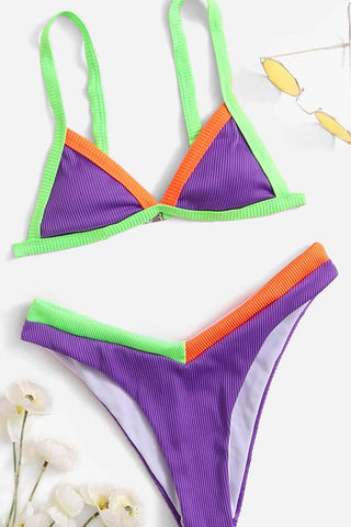 Purple Ribbed Colorblock Bikini Bottoms