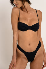 Ruched Balconette Underwire High-Cut Bikini Set - Dark Cyan/Khaki/Black/Orange/Dark Olive