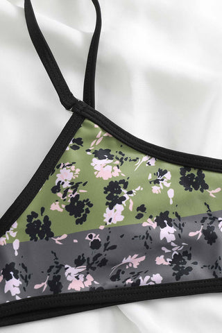 Vintage Floral & Banana Print V-Neck Reversible High-Waist Bikini Set