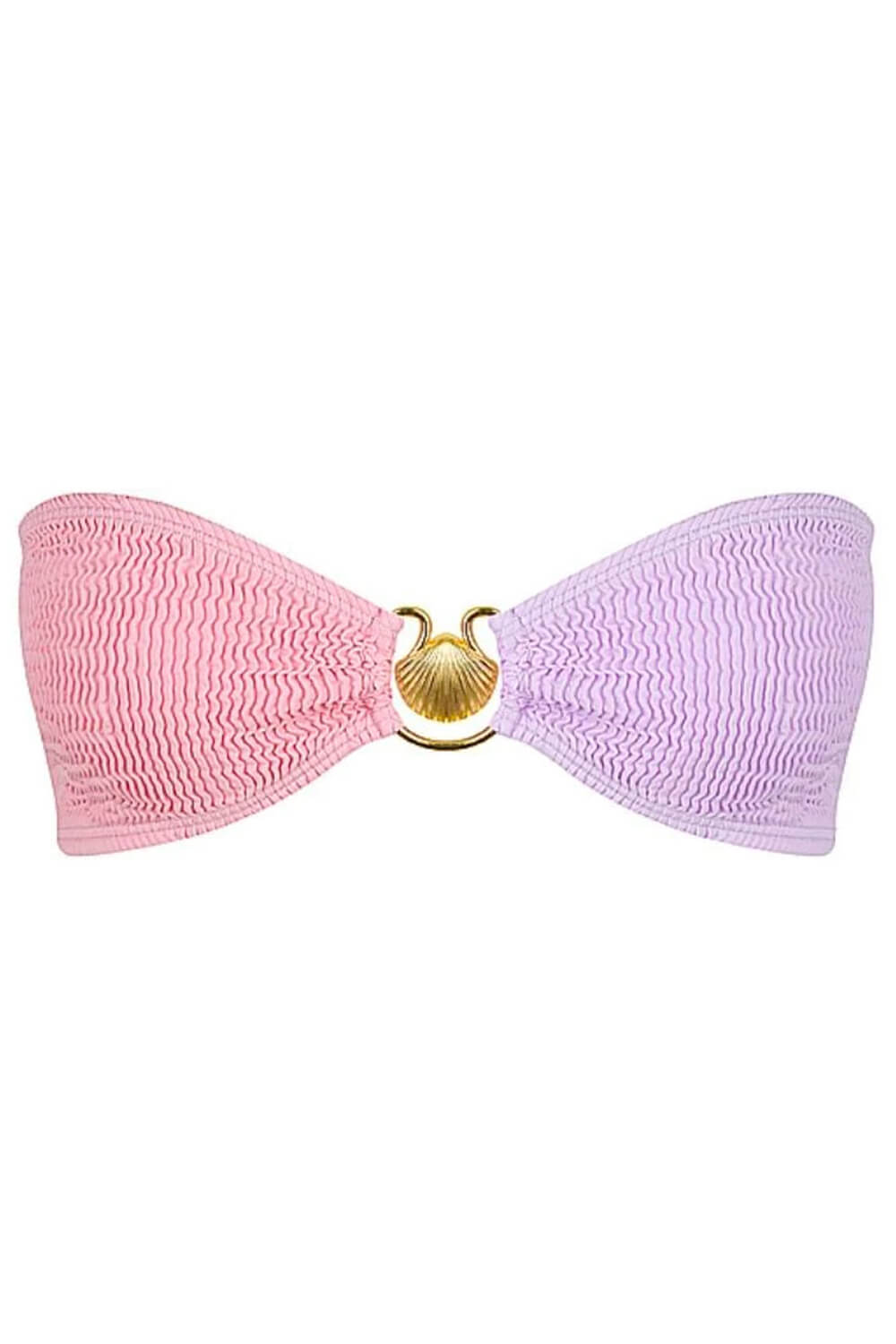 Color Block Bandeau Crinkle High Waisted Bikini Set With Gold Shell Detail