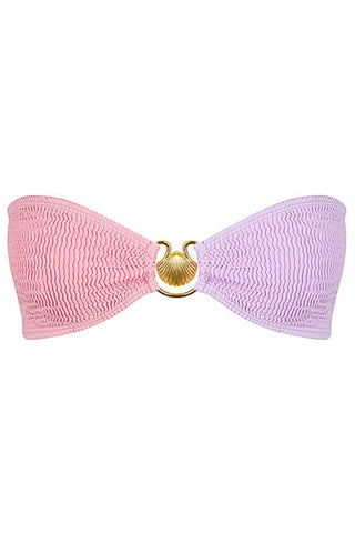 Color Block Bandeau Crinkle High Waisted Bikini Set With Gold Shell Detail