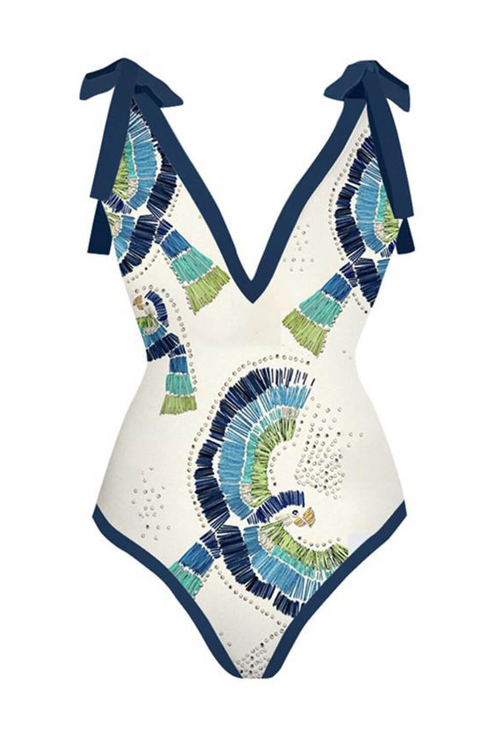 Bald Eagle Print Plunge Tie-Shoulder One Piece Swimsuit