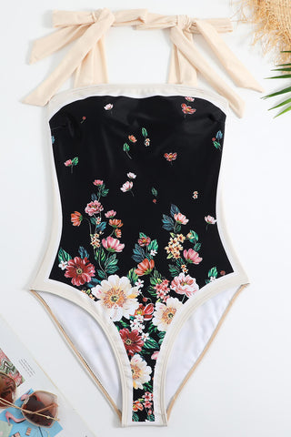 Traje de baño de una pieza con lazo en los hombros y estampado floral