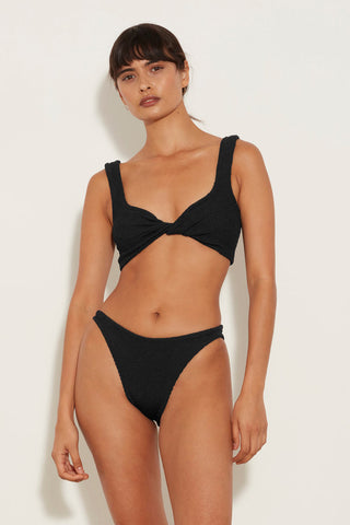 Conjunto de bikini de pierna alta, corto, con fruncido en la parte delantera y fruncido - Rosa/lima/lila/blanco/negro