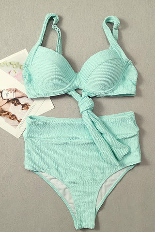 Conjunto de bikini de talle alto con aros y diseño balconette con efecto arrugado color verde mar