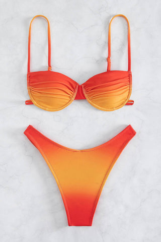 Bikini de corte alto con aros y diseño balconette ombré - Rojo