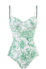Jungle Printed Balconette One Piece Swimsuit - Blue/Green