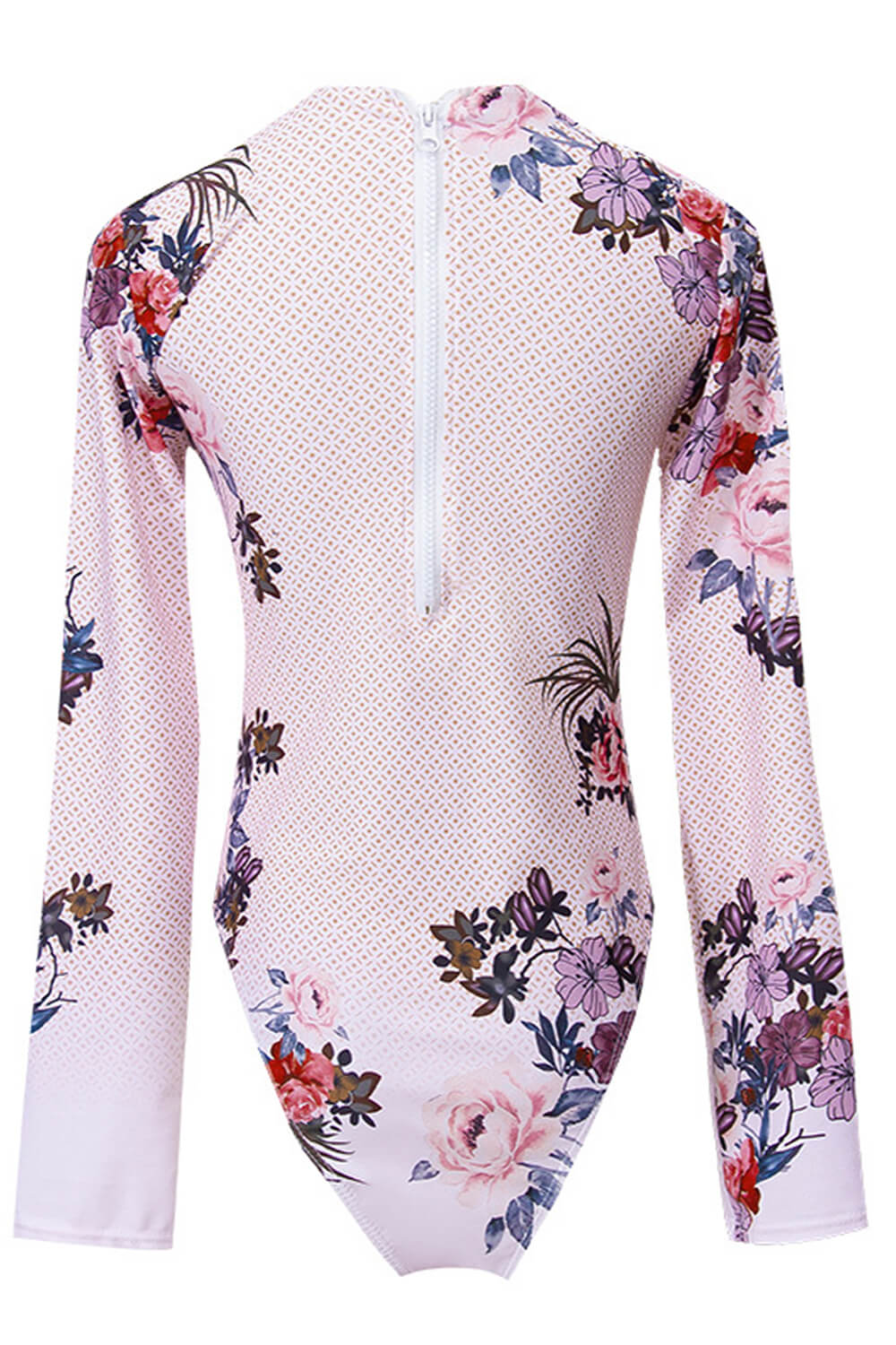 Traje de baño de una pieza de manga larga y cuello alto con estampado floral vintage