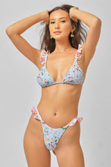 Floral Print Ruffled Tie-Back Triangle Bikini Set