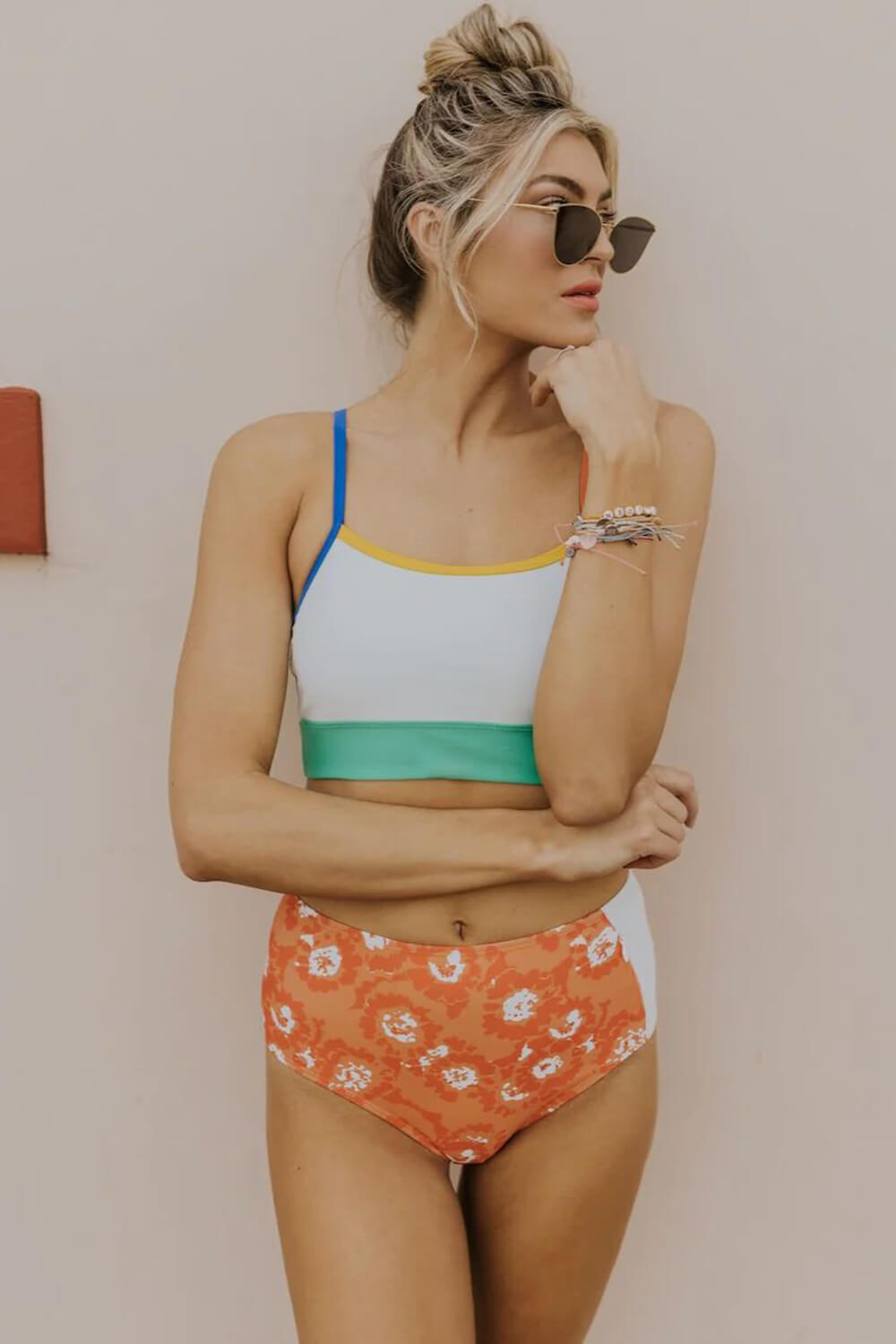 Ribbed Scoop Neck Bralette And High-Waisted Bikini Bottoms