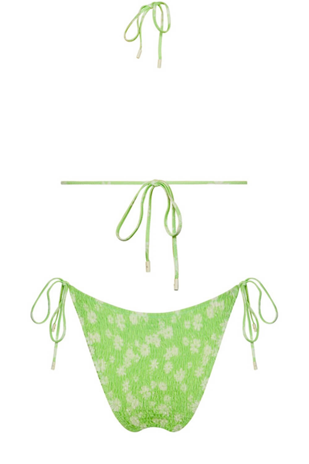 Conjunto de bikini con cuello halter y lazos laterales con estampado floral color lima