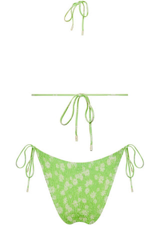 Conjunto de bikini con cuello halter y lazos laterales con estampado floral color lima